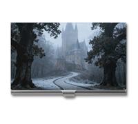 RLDOBOFE Aluminum Castle Pathway Woods Business Card Holder Flip Cover Slim Pocket Name Cards Case Portable Credit Name Card Holders Purse Wallet Accessory for Men And Women