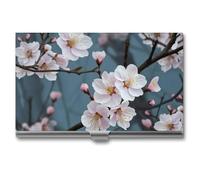 RLDOBOFE Aluminum Cherry Blossom Business Card Holder Flip Cover Slim Pocket Name Cards Case Portable Credit Name Card Holders Purse Wallet Accessory for Men And Women