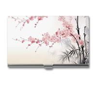 RLDOBOFE Aluminum Cherry Blossoms Business Card Holder Flip Cover Slim Pocket Name Cards Case Portable Credit Name Card Holders Purse Wallet Accessory for Men And Women