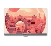 RLDOBOFE Aluminum Chinese Architectural Patterns Business Card Holder Flip Cover Slim Pocket Name Cards Case Portable Credit Name Card Holders Purse Wallet Accessory for Men And Women