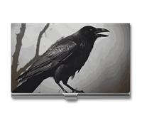 RLDOBOFE Aluminum Crow Birds Business Card Holder Flip Cover Slim Pocket Name Cards Case Portable Credit Name Card Holders Purse Wallet Accessory for Men And Women