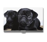 RLDOBOFE Aluminum Cute Black Pug Business Card Holder Flip Cover Slim Pocket Name Cards Case Portable Credit Name Card Holders Purse Wallet Accessory for Men And Women