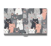 RLDOBOFE Aluminum Cute Funny Grey Cats Pattern Business Card Holder Flip Cover Slim Pocket Name Cards Case Portable Credit Name Card Holders Purse Wallet Accessory for Men And Women