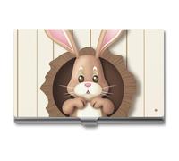 RLDOBOFE Aluminum Easter Bunny Wooden Hole Business Card Holder Flip Cover Slim Pocket Name Cards Case Portable Credit Name Card Holders Purse Wallet Accessory for Men And Women