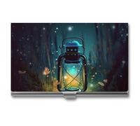 RLDOBOFE Aluminum Fireflies And Lantern Business Card Holder Flip Cover Slim Pocket Name Cards Case Portable Credit Name Card Holders Purse Wallet Accessory for Men And Women