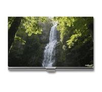 RLDOBOFE Aluminum Forest Waterfall Scene Business Card Holder Flip Cover Slim Pocket Name Cards Case Portable Credit Name Card Holders Purse Wallet Accessory for Men And Women