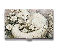 RLDOBOFE Aluminum Fox Camellia Cluster Business Card Holder Flip Cover Slim Pocket Name Cards Case Portable Credit Name Card Holders Purse Wallet Accessory for Men And Women