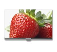 RLDOBOFE Aluminum Fruit Strawberry Business Card Holder Flip Cover Slim Pocket Name Cards Case Portable Credit Name Card Holders Purse Wallet Accessory for Men And Women