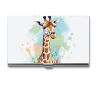 RLDOBOFE Aluminum Giraffe Art Illustration Business Card Holder Flip Cover Slim Pocket Name Cards Case Portable Credit Name Card Holders Purse Wallet Accessory for Men And Women