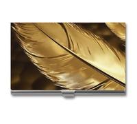 RLDOBOFE Aluminum Golden Feathers Business Card Holder Flip Cover Slim Pocket Name Cards Case Portable Credit Name Card Holders Purse Wallet Accessory for Men And Women