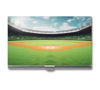 RLDOBOFE Aluminum Green Baseball Field Backdrop Business Card Holder Flip Cover Slim Pocket Name Cards Case Portable Credit Name Card Holders Purse Wallet Accessory for Men And Women