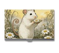 RLDOBOFE Aluminum Hamster Daisy Meadow Business Card Holder Flip Cover Slim Pocket Name Cards Case Portable Credit Name Card Holders Purse Wallet Accessory for Men And Women