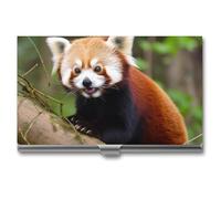 RLDOBOFE Aluminum Little Red Panda Business Card Holder Flip Cover Slim Pocket Name Cards Case Portable Credit Name Card Holders Purse Wallet Accessory for Men And Women