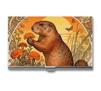 RLDOBOFE Aluminum Marmot Marigold Patch Business Card Holder Flip Cover Slim Pocket Name Cards Case Portable Credit Name Card Holders Purse Wallet Accessory for Men And Women