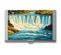 RLDOBOFE Aluminum Niagara Fall Print Business Card Holder Flip Cover Slim Pocket Name Cards Case Portable Credit Name Card Holders Purse Wallet Accessory for Men And Women