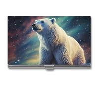 RLDOBOFE Aluminum Northern Lights Polar Bear Business Card Holder Flip Cover Slim Pocket Name Cards Case Portable Credit Name Card Holders Purse Wallet Accessory for Men And Women
