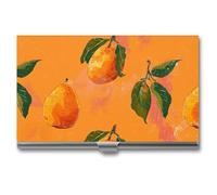 RLDOBOFE Aluminum Orange Mango Pattern Business Card Holder Flip Cover Slim Pocket Name Cards Case Portable Credit Name Card Holders Purse Wallet Accessory for Men And Women