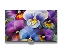RLDOBOFE Aluminum Pansy Perfection Business Card Holder Flip Cover Slim Pocket Name Cards Case Portable Credit Name Card Holders Purse Wallet Accessory for Men And Women