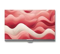 RLDOBOFE Aluminum Peach And White Waves Business Card Holder Flip Cover Slim Pocket Name Cards Case Portable Credit Name Card Holders Purse Wallet Accessory for Men And Women