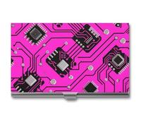 RLDOBOFE Aluminum Pink Circuit Board Business Card Holder Flip Cover Slim Pocket Name Cards Case Portable Credit Name Card Holders Purse Wallet Accessory for Men And Women