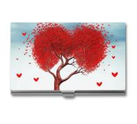 RLDOBOFE Aluminum Red Hart with Tree Business Card Holder Flip Cover Slim Pocket Name Cards Case Portable Credit Name Card Holders Purse Wallet Accessory for Men And Women