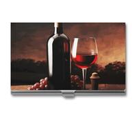 RLDOBOFE Aluminum Red Wine And Bottle Business Card Holder Flip Cover Slim Pocket Name Cards Case Portable Credit Name Card Holders Purse Wallet Accessory for Men And Women