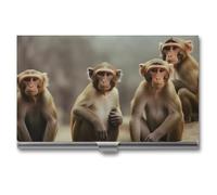 RLDOBOFE Aluminum Sitting Monkey Business Card Holder Flip Cover Slim Pocket Name Cards Case Portable Credit Name Card Holders Purse Wallet Accessory for Men And Women