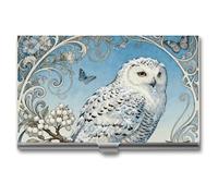 RLDOBOFE Aluminum Snowy Owl Cornus Business Card Holder Flip Cover Slim Pocket Name Cards Case Portable Credit Name Card Holders Purse Wallet Accessory for Men And Women