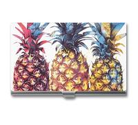 RLDOBOFE Aluminum Three Pineapple Pattern Business Card Holder Flip Cover Slim Pocket Name Cards Case Portable Credit Name Card Holders Purse Wallet Accessory for Men And Women
