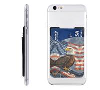 RLDOBOFE America Flag and Eagle Phone Wallet, Stick On Card Holder for Back of Phone Case - Leather Cell Phone Card Wallet Sleeve Adhesive Phone Pocket - Compatible with Most Cell Phones