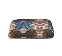 RLDOBOFE America Flag and Eagle print Pencil Bag waterproof Zipper Pencil Case Leather Pen Box Cosmetic Bag For Office Pencil