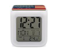 RLDOBOFE American Flag Print Digital Alarm Clock with 7 Color Changing Wake Up Night Light with LED Temperature Date Display Battery Operated Gifts Room Decor for Home Bedroom