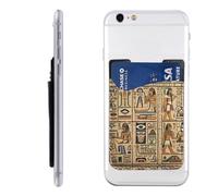 RLDOBOFE Ancient Egyptian Hieroglyph Phone Wallet, Stick On Card Holder for Back of Phone Case - Leather Cell Phone Card Wallet Sleeve Adhesive Phone Pocket - Compatible with Most Cell Phones