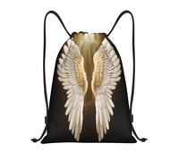RLDOBOFE Angel Wing Drawstring Backpack Sports Gym Sackpack Waterproof Swim Bag Men Women Draw String Bag, Black, S
