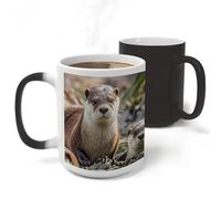 RLDOBOFE Animal Cute Brown Otters Ceramic Color Changing Mug Heat Transforming Activated Mug 11 Oz Heat Changing Sensitive Tea Cup Magic Novelty Coffee Cup Drinkware Home Kitchen Gift