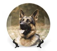 RLDOBOFE Animal German Shepherd Decorative Plate Ceramic Display Plate with Stand Salad Plates Colorful Porcelain Dinner Dishes Dessert Appetizer Dishes for Kitchen Party Table Decor 7inch