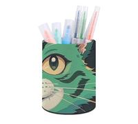 RLDOBOFE Anime Green Cat Pen Organizer for Office, Waterproof Pencil Holder for Home, Multi-Functional Round Makeup Brush Storage Box for Desktop, Non-Slip Pen Holder