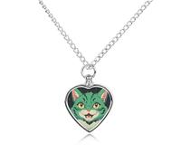 RLDOBOFE Anime Green Cat Pet Urn Necklaces for Ashes, Heart-Shaped Pendant for Cat Lover, Custom Dog Cremation Keepsake Jewelry, Picture Necklace Personalized for Loss of Dog