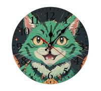 RLDOBOFE Anime Green Cat Wall Clock for Home, Battery Operated Silent Clock for Office, Fashionable Round Wall Clocks Black with Arabic Numerals for Kitchen, Living Room 30 * 30cm