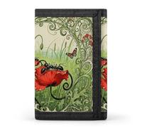 RLDOBOFE Ant Petal Line Trifold Wallet Minimalist Mens Wallet with Key Hook 8 Card Slots Modern Stylish Polyester Security Wallets Fashion Slim Credit Card Holder Id Window