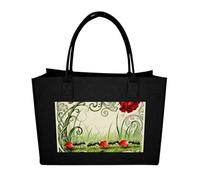 RLDOBOFE Ant Rose Petal Carry Felt Tote Bag Reusable Foldable Grocery Bag Versatile Large Capacity Commuter Handbag, Black, One Size