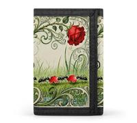 RLDOBOFE Ant Rose Petal Carry Trifold Wallet Minimalist Mens Wallet with Key Hook 8 Card Slots Modern Stylish Polyester Security Wallets Fashion Slim Credit Card Holder Id Window