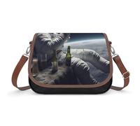 RLDOBOFE Astronaught with Beer Crossbody Bags for Women Vegan Leather Handbags with Adjustable Strap Trendy Medium Shoulder Bag Lightweight Travel Saddle Bag Little Purse Wallet