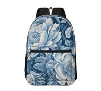 RLDOBOFE Backpack 17 In Travel Backpack for Men Women Casual Daypack Blue White Floral Pattern Laptop Backpack Lightweight Double Shoulder Bag