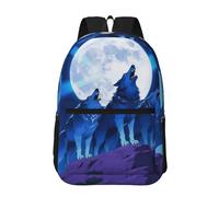 RLDOBOFE Backpack 17 In Travel Backpack for Men Women Casual Daypack Blue Wolf Moon Laptop Backpack Lightweight Double Shoulder Bag