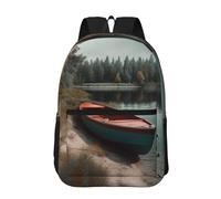 RLDOBOFE Backpack 17 In Travel Backpack for Men Women Casual Daypack Boat Moored on Shore Laptop Backpack Lightweight Double Shoulder Bag