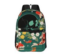 RLDOBOFE Backpack 17 In Travel Backpack for Men Women Casual Daypack Koi Fish Skull Laptop Backpack Lightweight Double Shoulder Bag