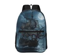 RLDOBOFE Backpack 17 In Travel Backpack for Men Women Casual Daypack Octopus Kraken Pirate Ship Ocean Laptop Backpack Lightweight Double Shoulder Bag