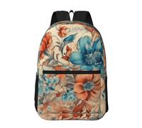 RLDOBOFE Backpack 17 In Travel Backpack for Men Women Casual Daypack Orange Floral Pattern Laptop Backpack Lightweight Double Shoulder Bag