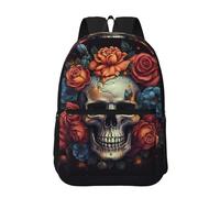 RLDOBOFE Backpack 17 In Travel Backpack for Men Women Casual Daypack Skull Surrounded by Flowers Laptop Backpack Lightweight Double Shoulder Bag